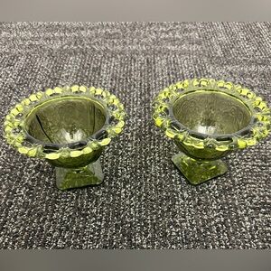 Vintage Avocado Green Glass Pedestal Dish featuring Harvest Grape Pattern